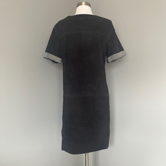 VINCE Navy Bonded Suede Night Out Navy Shift High Low Goat Leather Dress - Picture 6 of 15